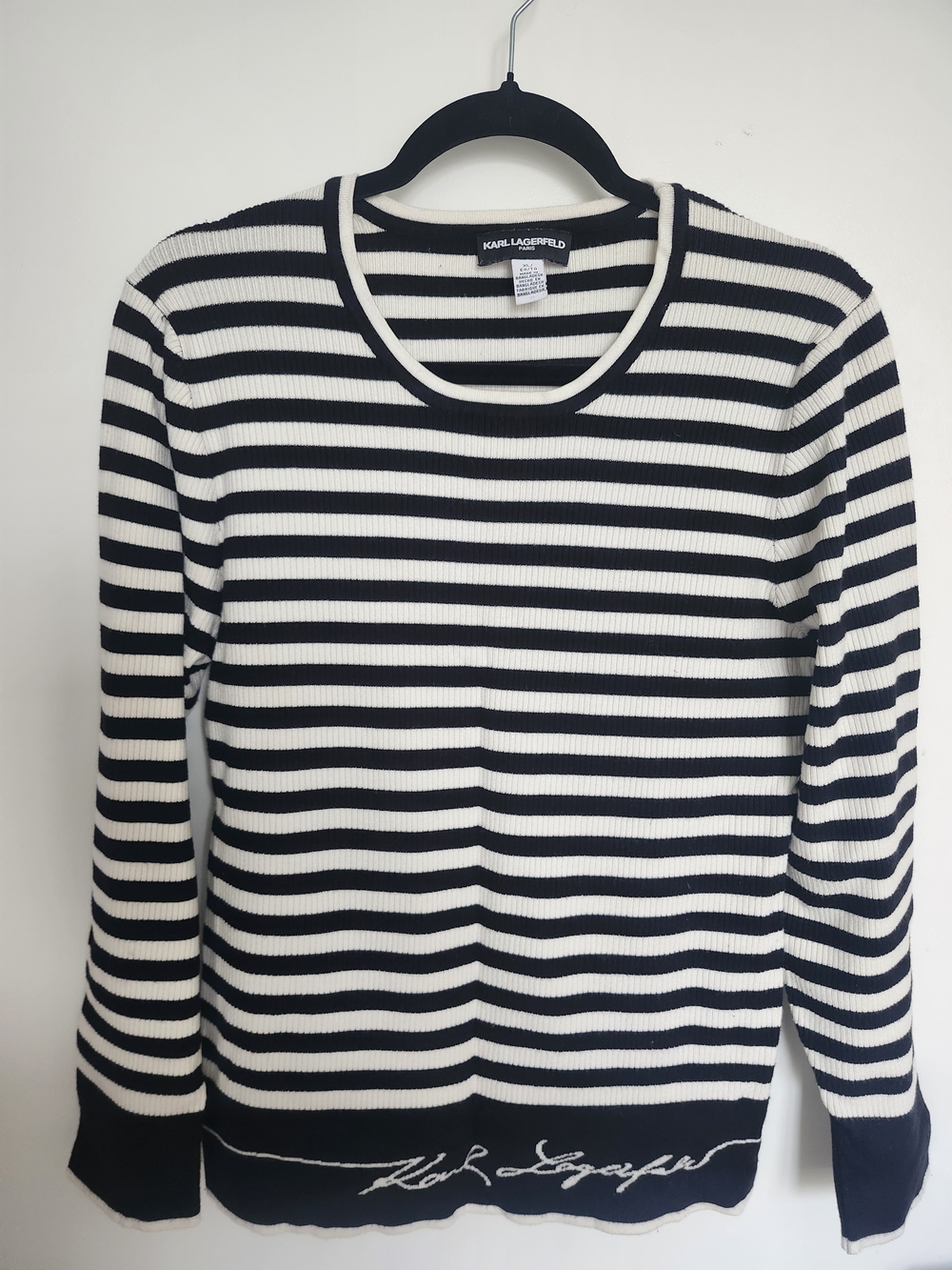 Karl Lagerfeld Black & White Striped Crewneck Sweater